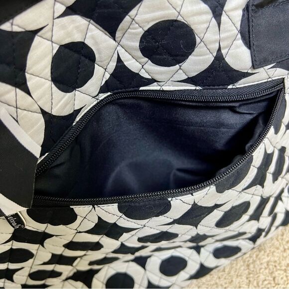 Weekender Travel Bag with Circle Pattern and Bow Tote Overnight Black and White - Picture 4 of 11